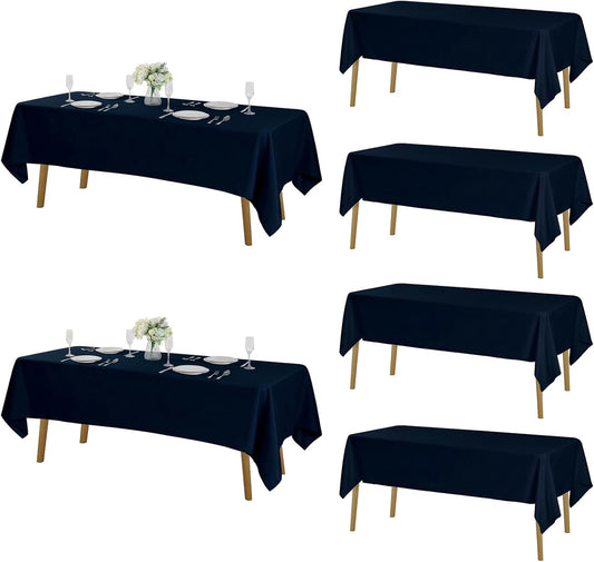 Fokitut 6 Pack Rectangle Tablecloth, 60x102 Inch, Stain Resistant and Wrinkle Polyester Table Cloth, Fabric Table Cover for Kitchen Dining, Wedding, Party, Holiday Dinner-Navy