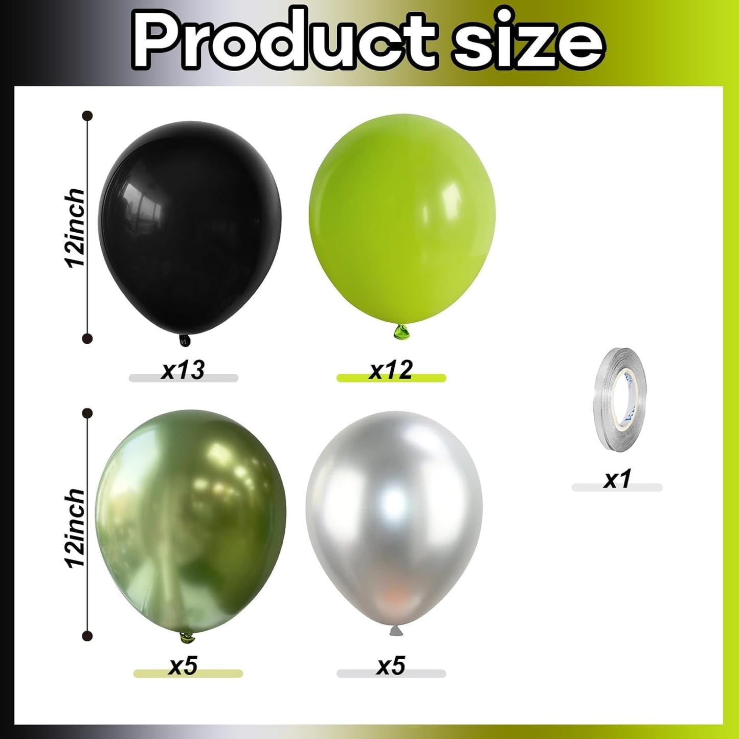 Green and Black Balloons, 35PCS Lime Green Black Silver Balloons, Gamer Latex Balloon for Boys Men Football Video Game On Level Favor Theme Jungle Theme Graduation Birthday Party Decorations Supplies