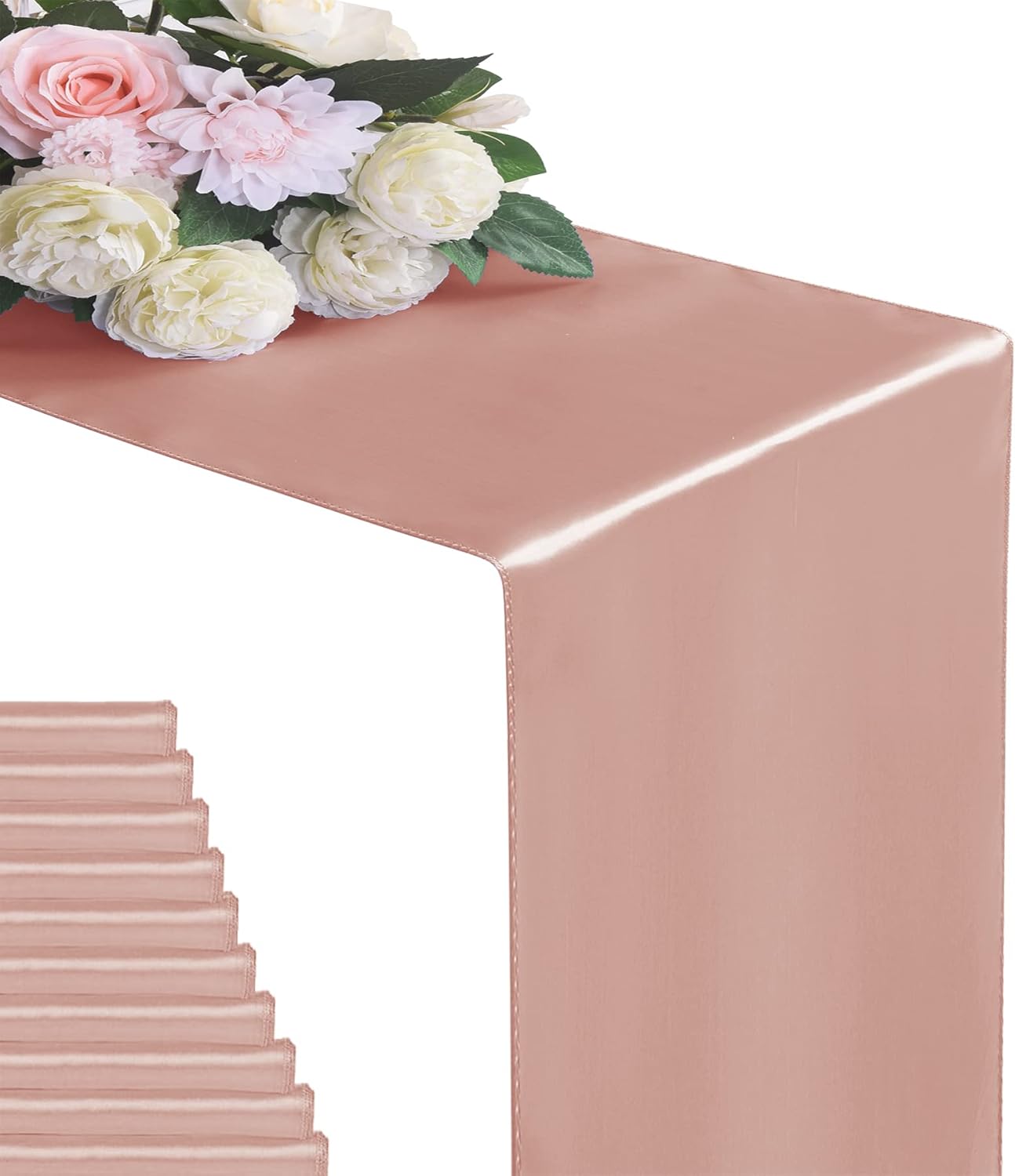 6Pack Table Runner 12 x 108 Inches Satin Silk Table Runner for Wedding, Birthday Party, Banquets, Graduations Decoration, fit Rectange and Round Table-Rose Gold