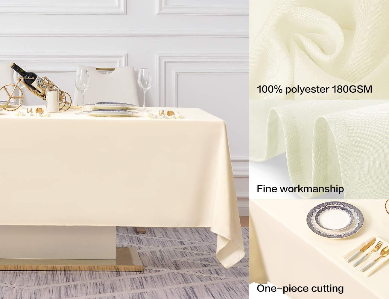 Surmente Beige Tablecloth 60 x 102-inch Rectangular Polyester Table Cloth for Weddings, Banquets, or Restaurants