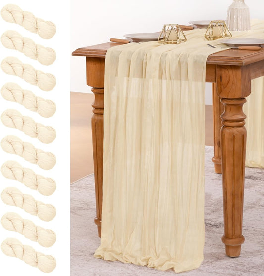 MLMW 10 Pack Beige Table Runner Cheesecloth Boho Gauze Rustic Cheese Cloth Table Runner 160 inch Sheer 13.3ft for Thanksgiving Wedding Party Baby Bridal Shower Birthday