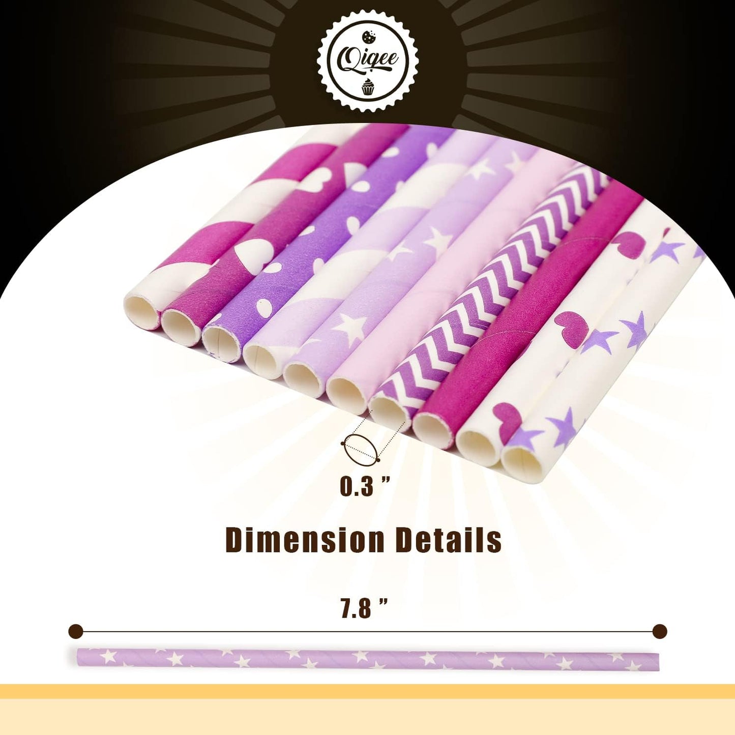 Purple Paper Straws for Drinking Purple Disposable Straws 150pcs Disposable Straws Bulk（10 Pattern） qiqee