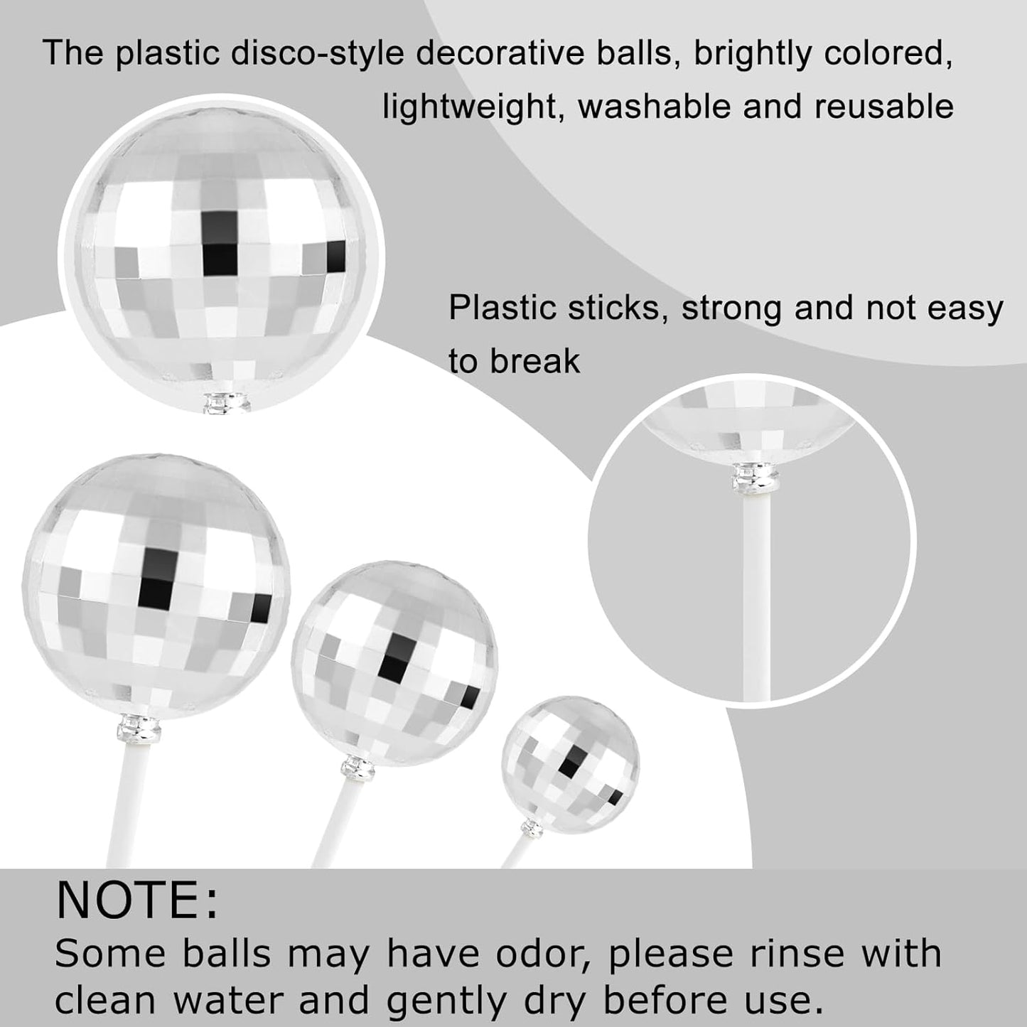 ASTARON 20 Pcs Disco Ball Cake Topper Decorations Sticks Silver Cake Balls Picks Toppers for Birthday Anniversary Disco Retired Theme Party Decorations