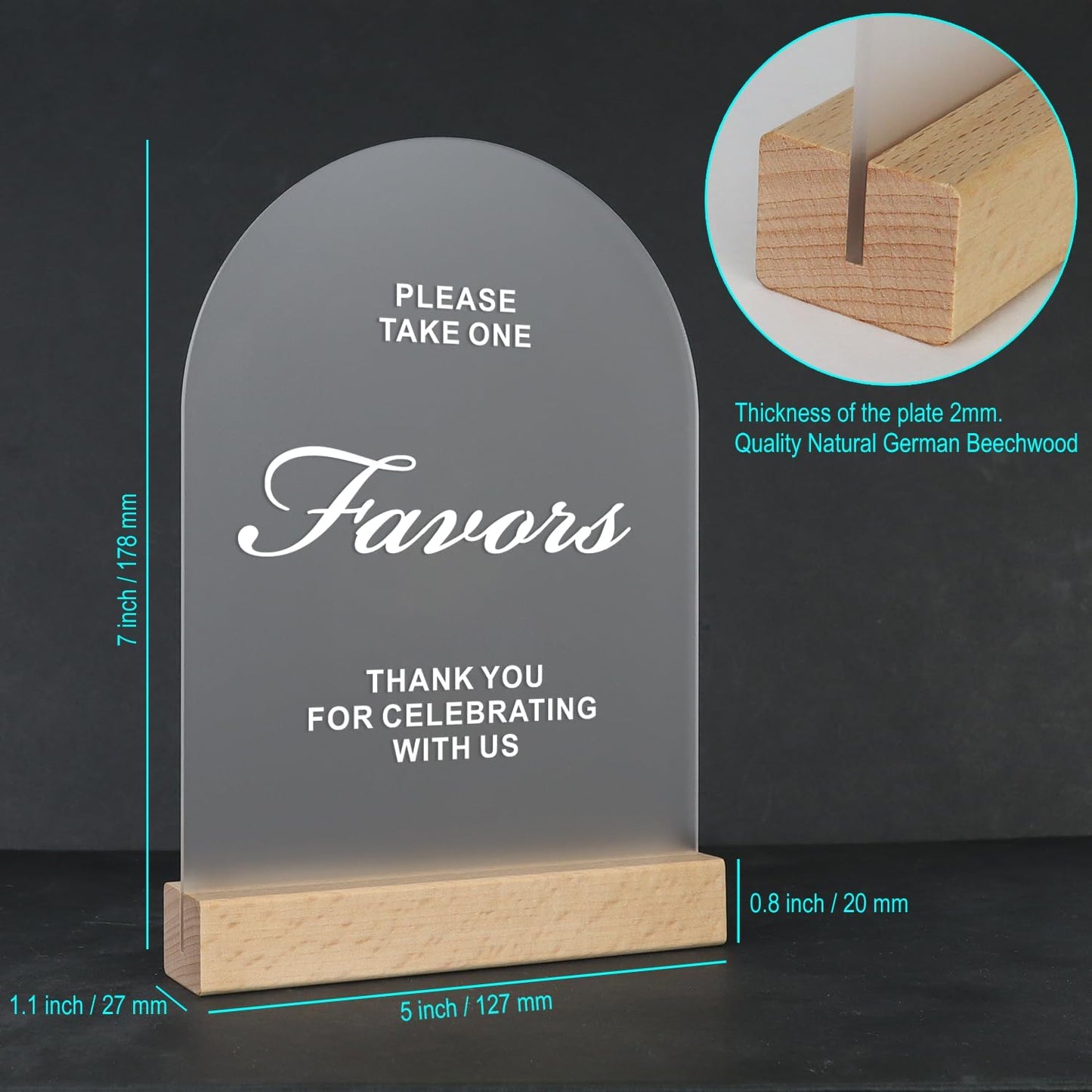 Acrylic Wedding Signs with Wood Stand, 5x7" Frosted Arch Party Favors for Ceremony & Reception, Perfect for Rustic Wedding Decoration, Anniversary, Event