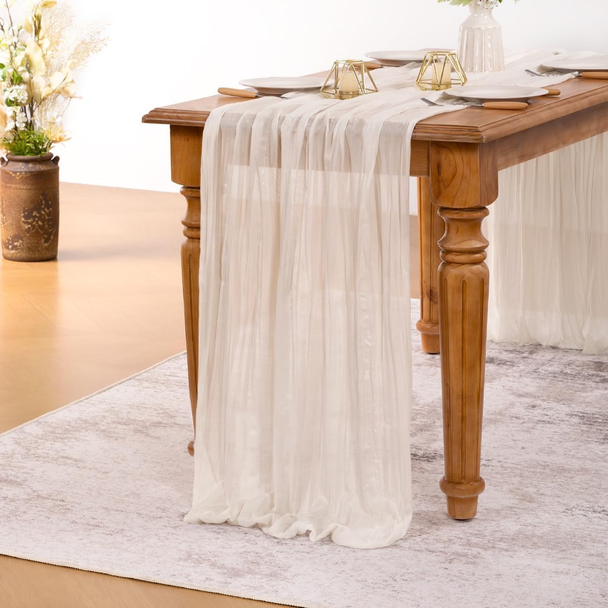 MLMW Ivory White Table Runner Cheesecloth Boho Gauze Rustic Cheese Cloth Table Runner 160 inch Sheer 13.3ft for Thanksgiving Wedding Party Baby Bridal Shower Birthday