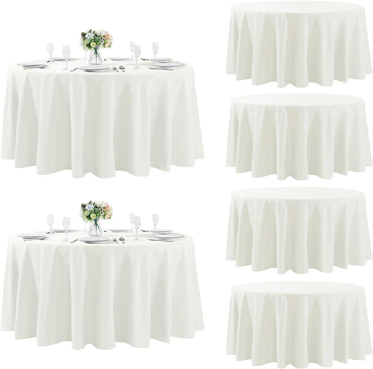 Fokitut 6 Pack Round Tablecloth, 132 Inch, Stain Resistant and Wrinkle Polyester Table Cloth, Fabric Table Cover for Kitchen Dining, Wedding, Party, Holiday Dinner-Ivory