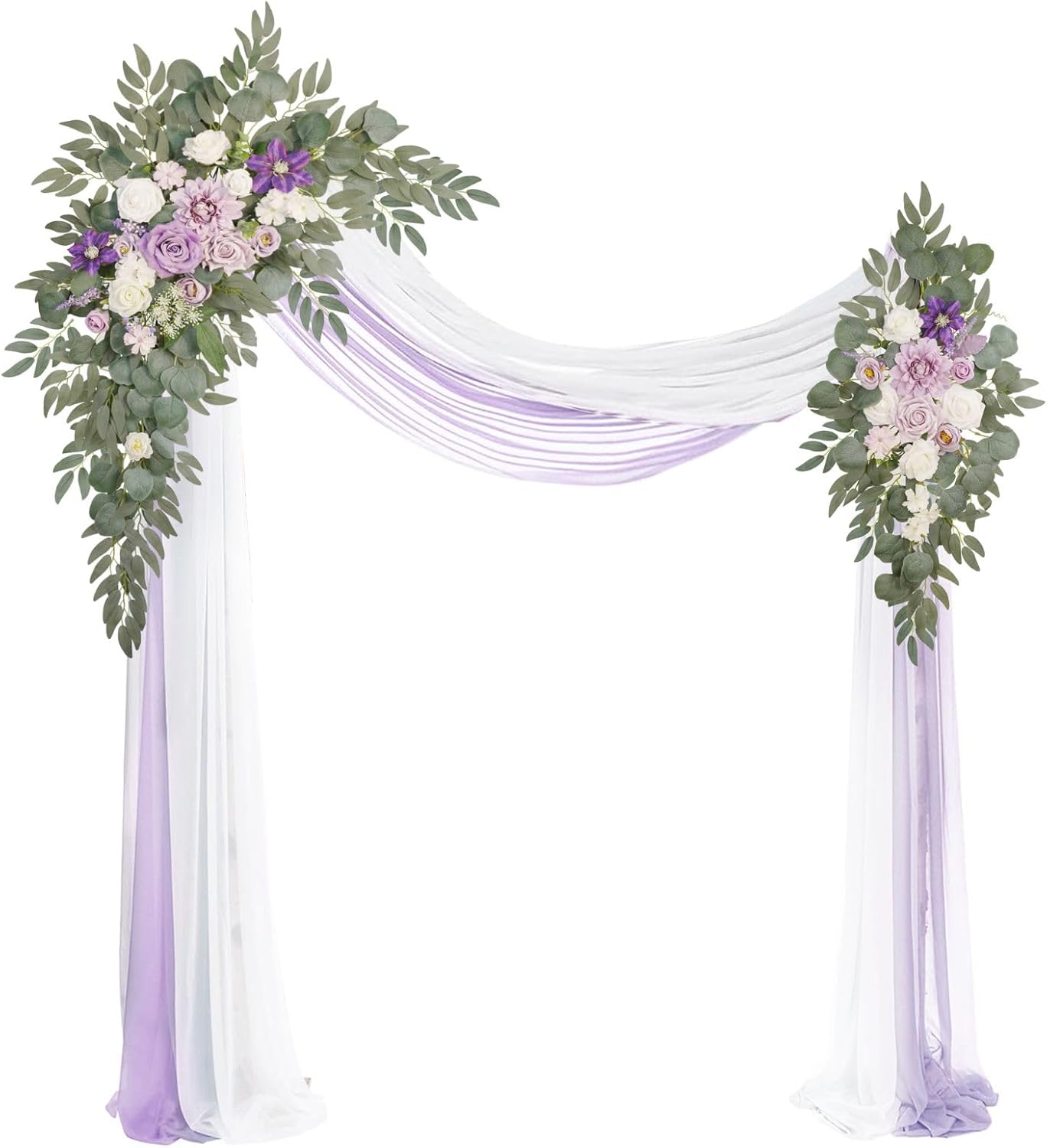 Artificial Arch Flowers Kit(Pack of 4),2Pcs Artificial Flower Arch Decor, 2Pcs Drapes, Ceremony and Reception Background Rose Decoration, Light Purple Flora Outdoor Party Decor