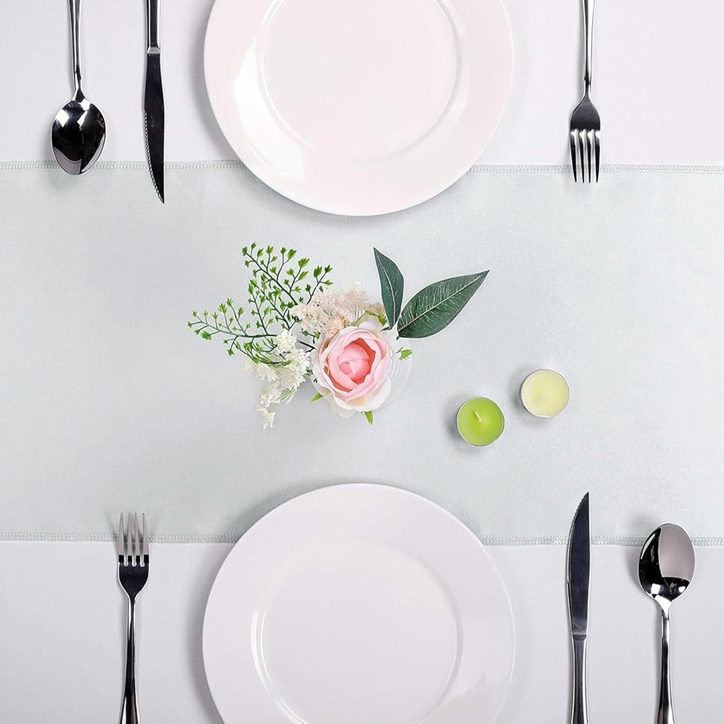 10-Pack Satin Table Runner Silver 12 x 108 inches Long, Table Runners for Wedding, Birthday Parties, Banquets Decorations（10 Pack, 12x108 Inch, Silver）