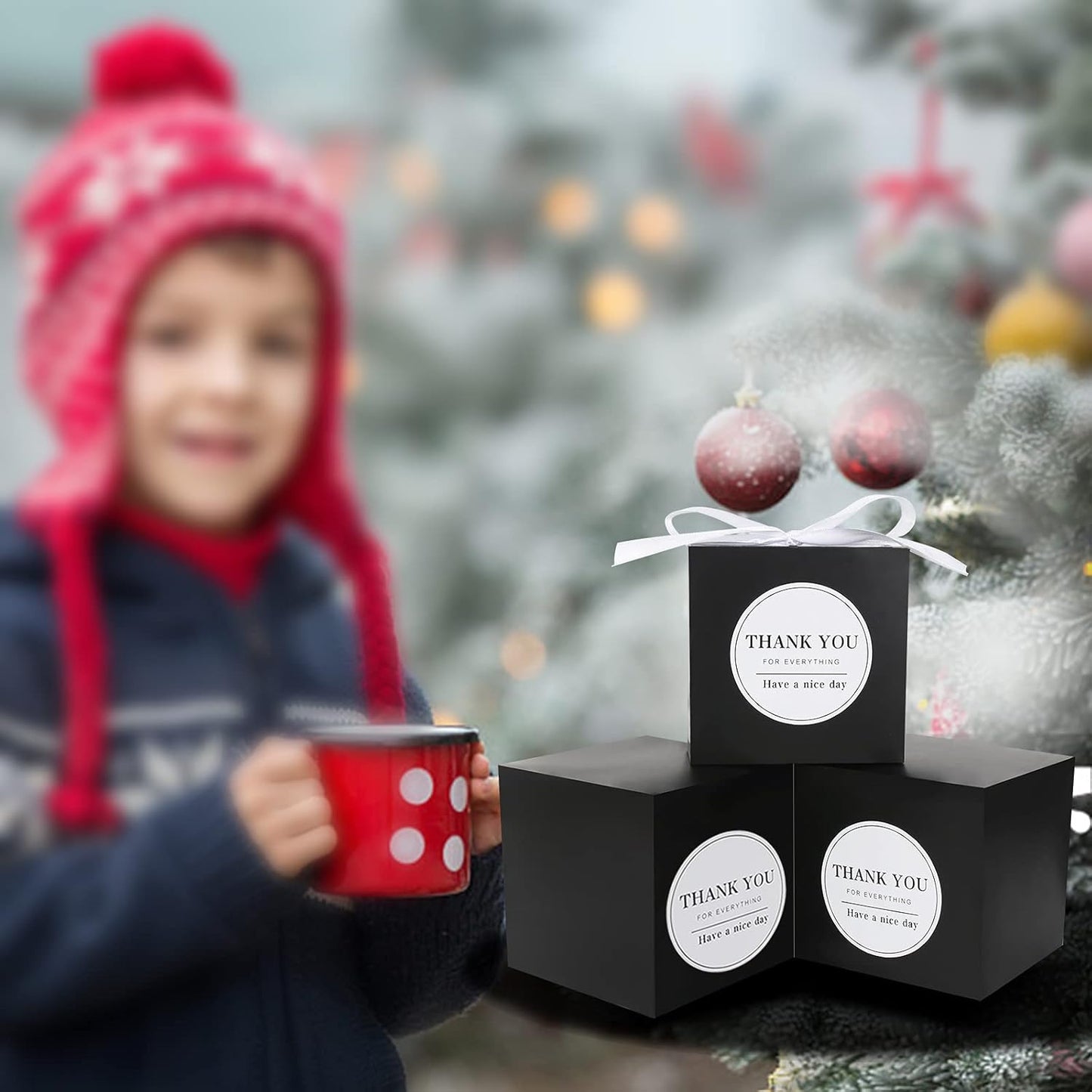 COTOPHER Small Gift Boxes 60 Pack 4x4x4 inches Black Gift Boxes with Lids for Gifts, Crafting, Wedding Party Favor, Cupcake Boxes, Candy, Bridesmaids Proposal Box with Ribbons and Stickers (Black, 60)