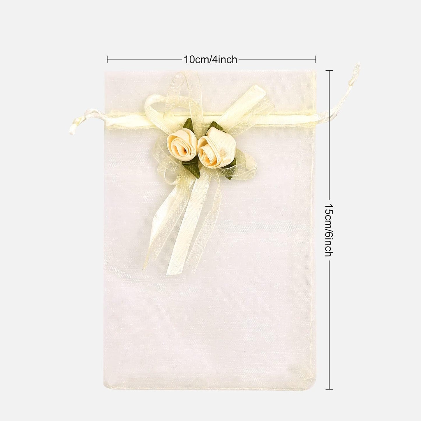 SumDirect Rose Organza Gift Bags - 50Pcs 4x6 inch Yellow Wedding Favor Gift Bags, Jewelry Pouches with Drawstring for Party Wedding Christmas Valentine