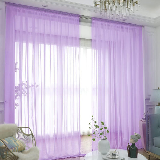 Window Purple Sheer Curtains 63 Inches Long 2 Panels Sheer Curtain Basic Rod Pocket Panel for Bedroom Children Living Room Yard Kitchen (Purple, 52" W x 63" L | 2 pcs)