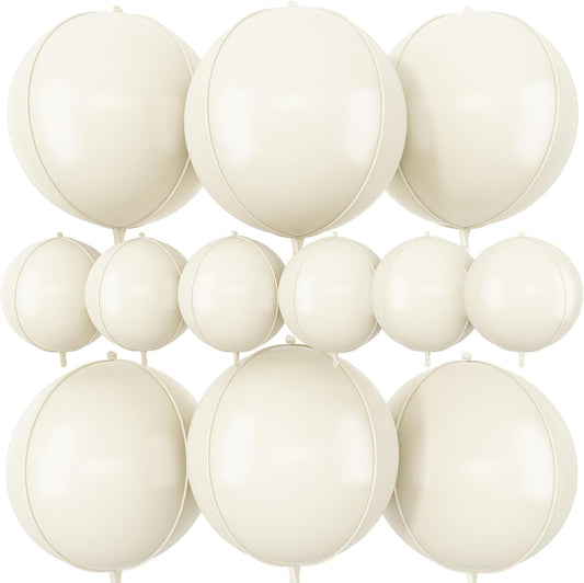 12Pcs Cream White Round Foil Balloons, 22" 10" 4D Helium 4D Mylar Ivory Balloon, Beige Big Foil Balloon Sand White for Birthday Boho Wedding Anniversary Bridal Shower Gender Reveal Party Decorations