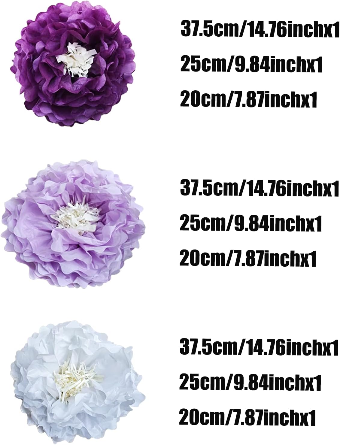 Purple Paper Flower Pom Poms Wall Decorations for Sweet Party Background, Birthday, Bachelor Party, Baby Shower, Graduations, Tea Parties