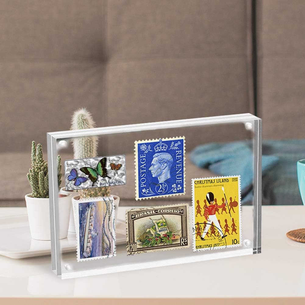 HELPLEX 6 Pack Acrylic Frame, 5x7&4x6 Combinations, 20% Thicker, 20-24mm Thick Acrylic Picture Frames, Frameless Clear Double Sided Magnetic Frame, Free Standing Desktop Display Stand Acrylic Frames