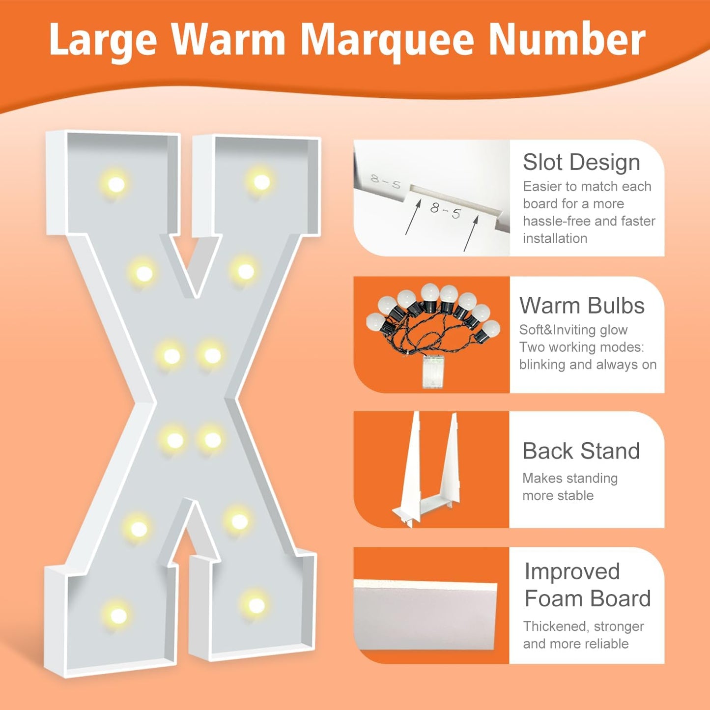 4FT Marquee Light Up Letters, Big Marquee Letter X, Pre-Cut Cardboard Letter Kit for Baby Shower Birthday, LED Marquee Letters for Engagement Wedding Party Decor Xmas Christmas Decorations