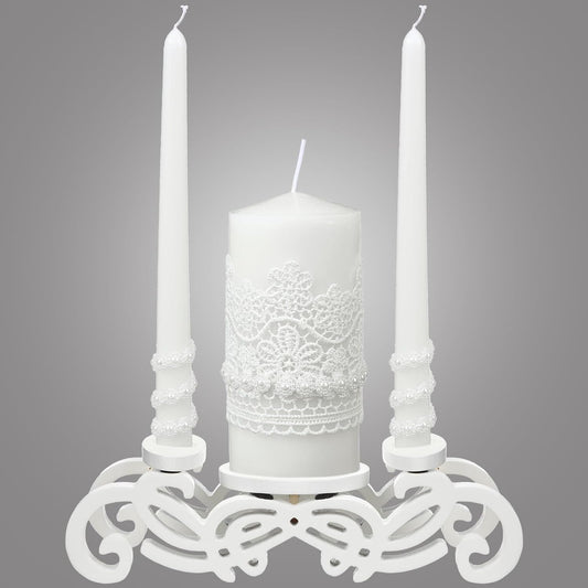 Irenare Unity Candles with Holder for Wedding Ceremony Wedding Decortions Accessories Glass Candle Holder Pillar Candle for Formal Events Church(Stylish Style)