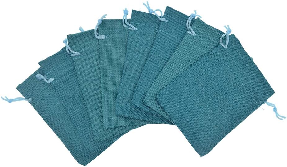 Burlap Bags with Drawstring, 2.7x3.5 Inch Jute Sacks Jewelry Candy Pouch Christmas Wedding Party Favor Gift Bags 20pcs (Peacock Blue)
