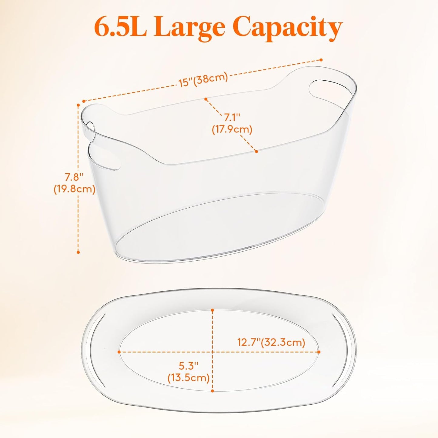 Lifewit Large 6.5L Ice Bucket for Parties, Portable Drink Bucket for Cocktail Bar, Plastic Champagne Cooler for Beverage/Wine/Beer/Juice, Mimosa Bar Supplies Chiller Tub with Scoop