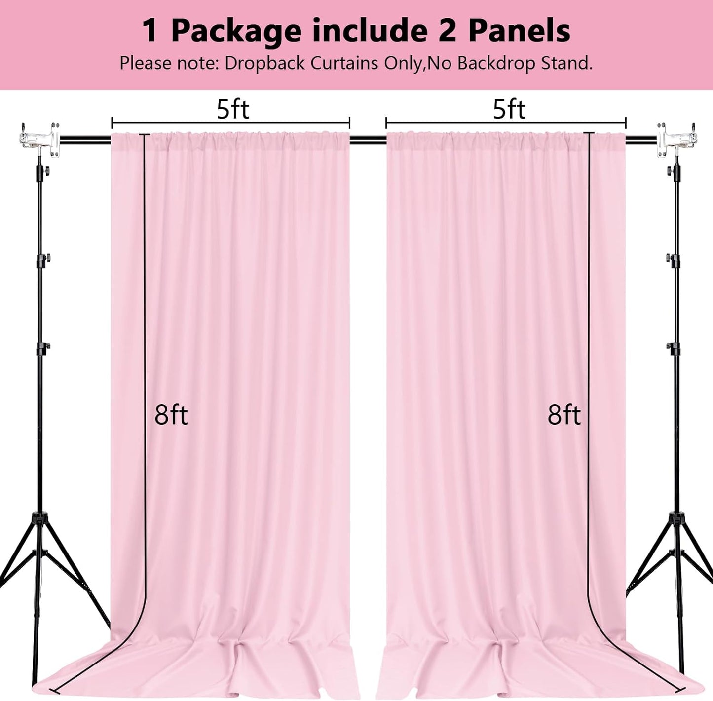 MEETSKY Pink Backdrop Curtain for Parties Baby Shower Pink Photo Curtains with Rod Pockets Backdrop Drapes Privacy Fabric Decoration for Wedding Birthday Gril Party Home Decor, 5ft x 8ft, 2 Panels