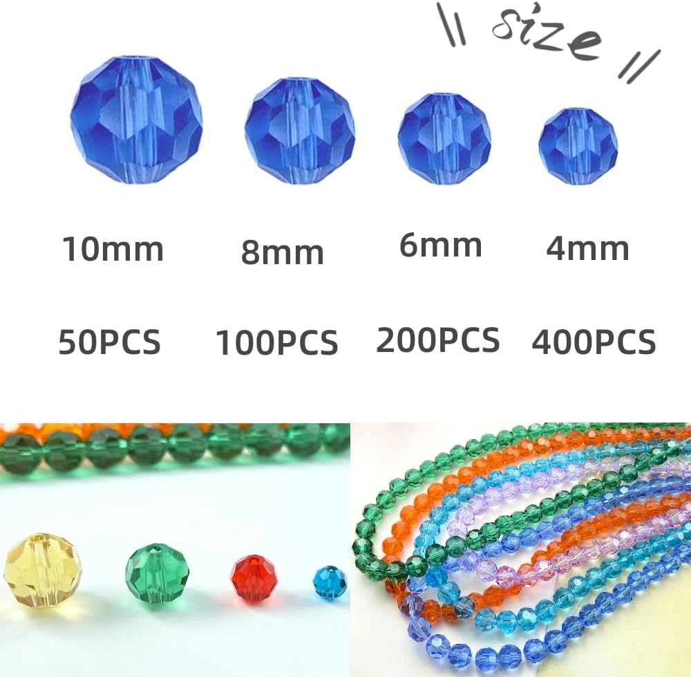 400 PCS 4mm Crystal Glass Beads Round Multiple Faceted Loose Spacer Glass Beads for DIY Handcrafte Bracelet Necklace Earring Jewelry Making(Black)