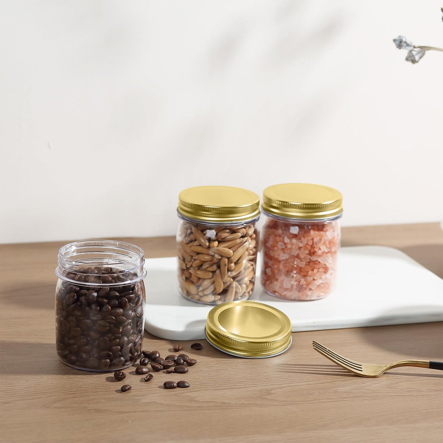 novelinks 8 oz Clear Plastic Jars with Screw-On Lids - BPA-Free Refillable Storage Containers for Slime, Spices, Crafts, Kitchen & Home Organization (48 Pack,Gold)