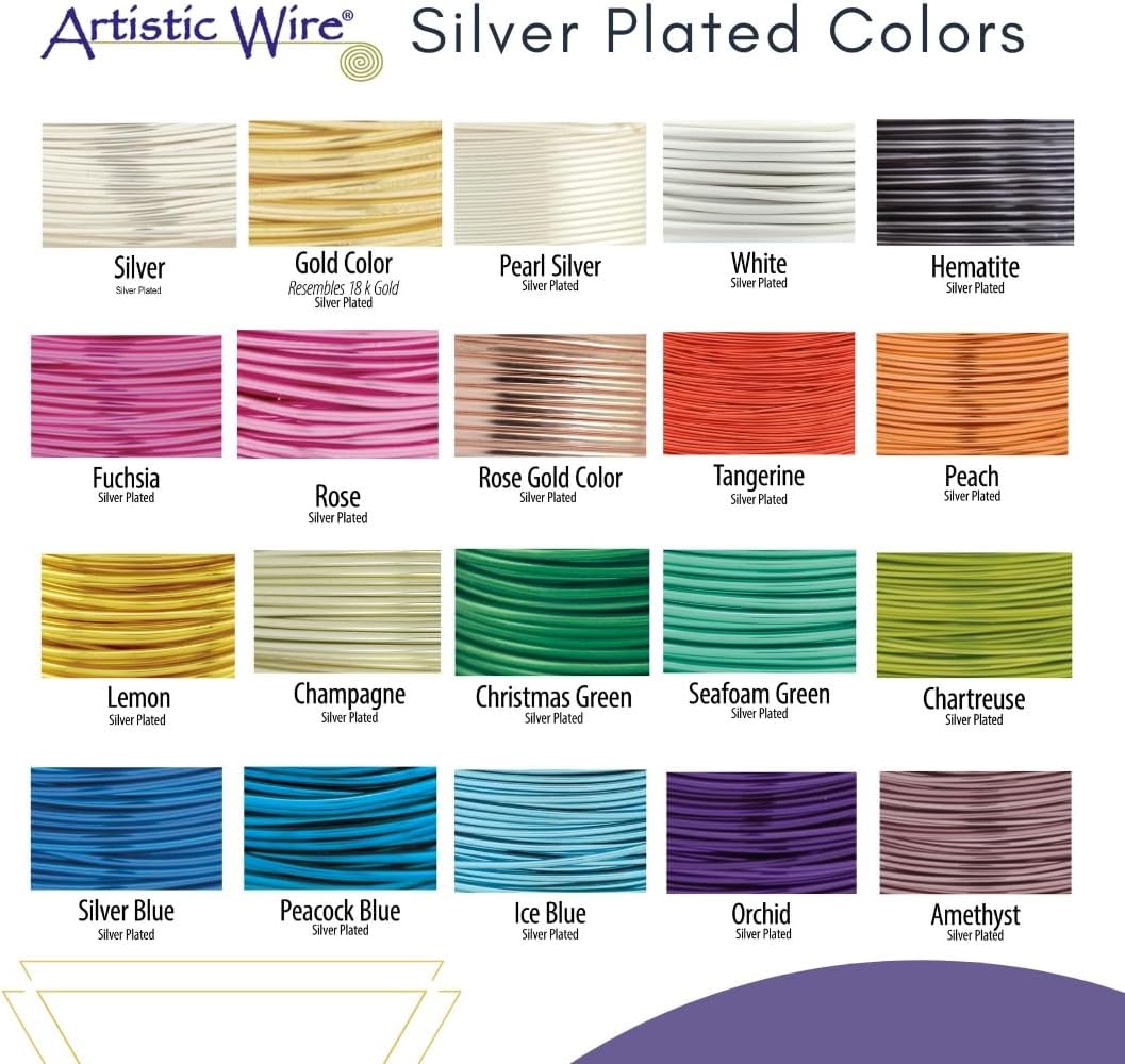 Artistic Wire, 18 Gauge Silver Plated Tarnish Resistant Colored Copper Craft Wire, Tarnish Resistant Silver, 20 ft