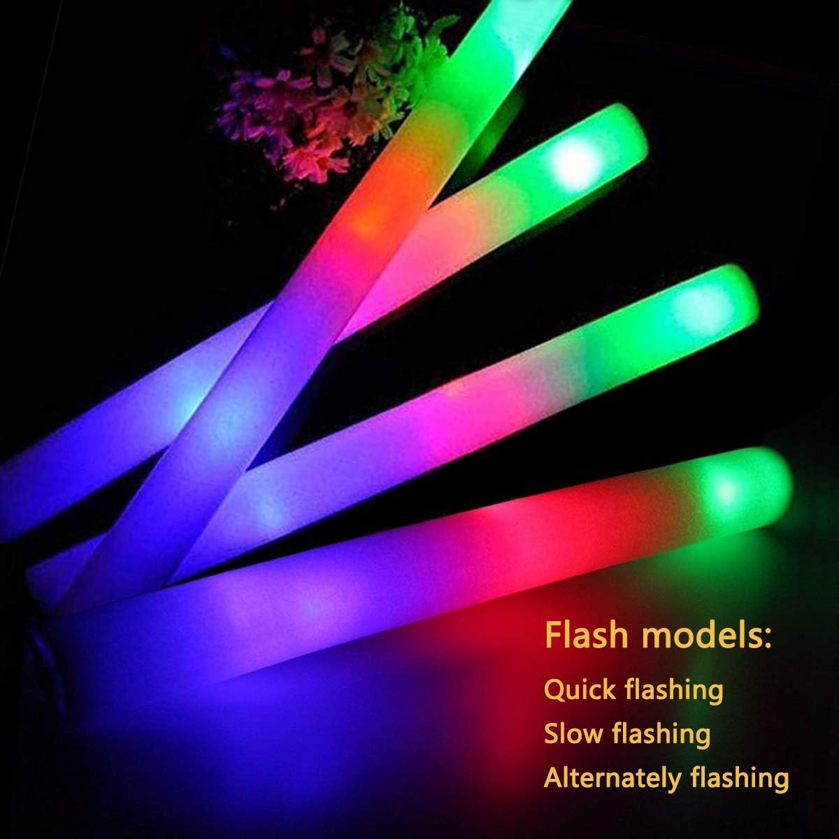 Glow Sticks Bulk - 24 Pcs LED Foam Sticks Glow Batons with 3 Modes Flashing Effect, Glow in The Dark Party Supplies for Party Wedding Birthday Concert Halloween Christmas