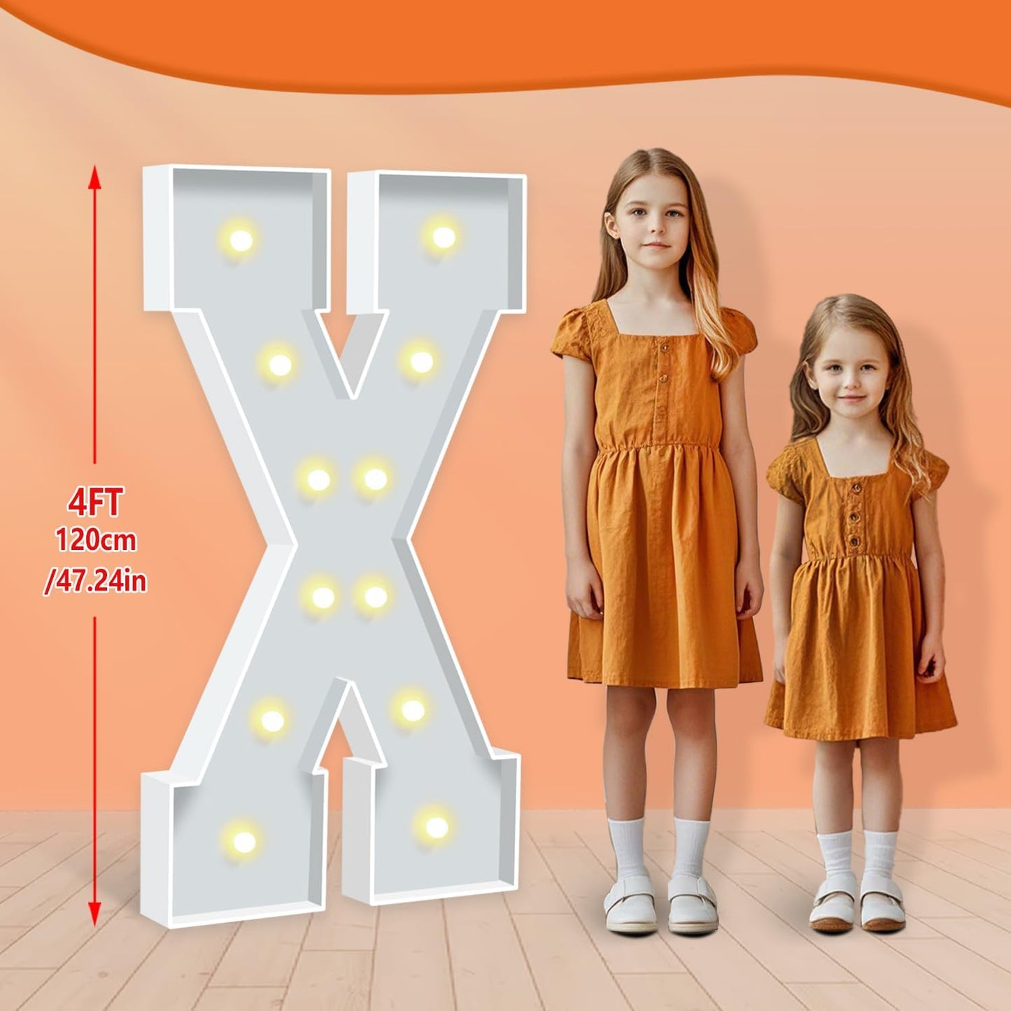 4FT Marquee Light Up Letters, Big Marquee Letter X, Pre-Cut Cardboard Letter Kit for Baby Shower Birthday, LED Marquee Letters for Engagement Wedding Party Decor Xmas Christmas Decorations