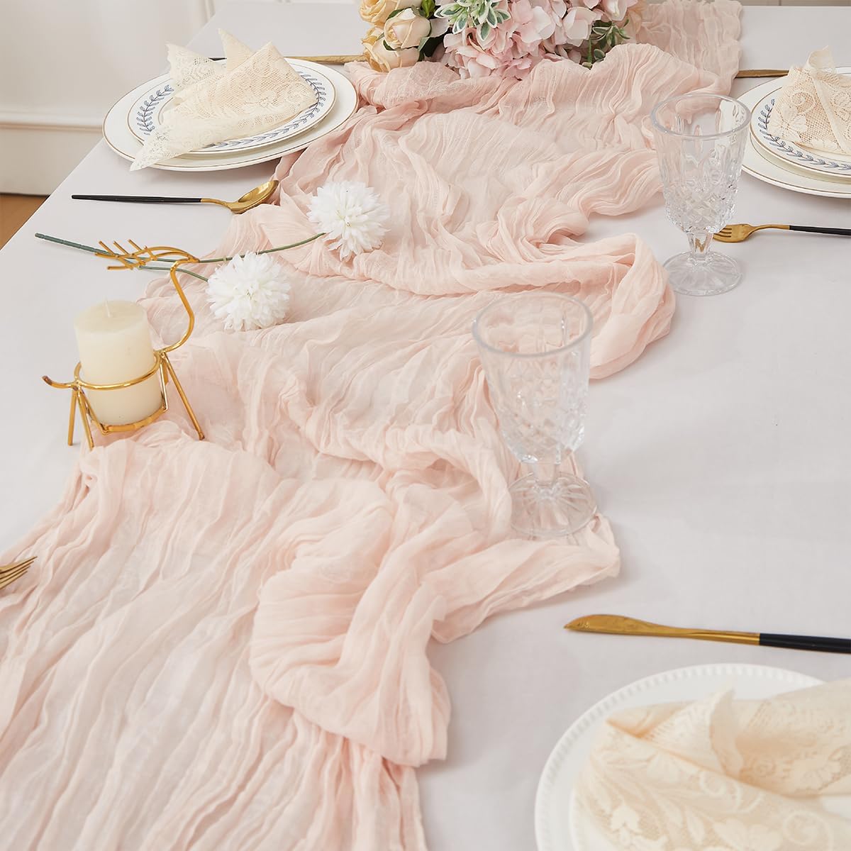 Dusty Pink 6 Pack Cheesecloth Table Runner 120 Inch 10 FT Boho Rustic Gauze for Wedding Baby Shower Party Farmhouse Summer Home Decor Washable