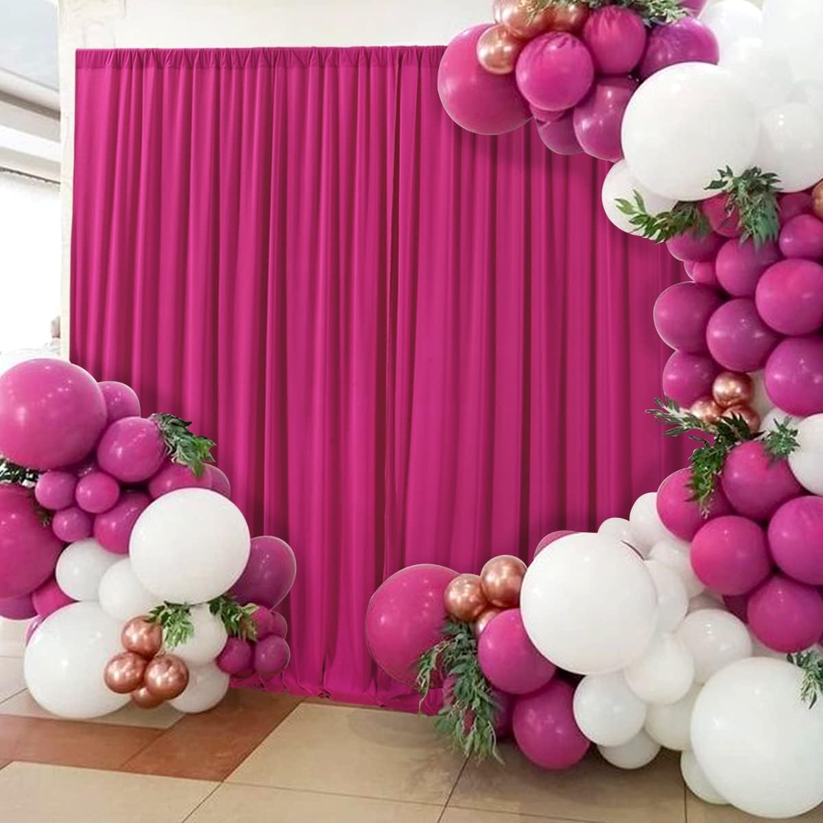 AK TRADING CO. 10 feet Wide x 12 feet Long IFR Polyester Backdrop Drapes Curtains Panels with Rod Pockets - Wedding Ceremony Party Home Window Decorations - Fuchsia