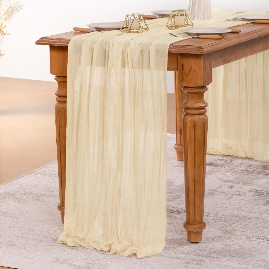 MLMW 3 Pack Beige Table Runner Cheesecloth Boho Gauze Rustic Cheese Cloth Table Runner 160 inch Sheer 13.3ft for Thanksgiving Wedding Party Baby Bridal Shower Birthday