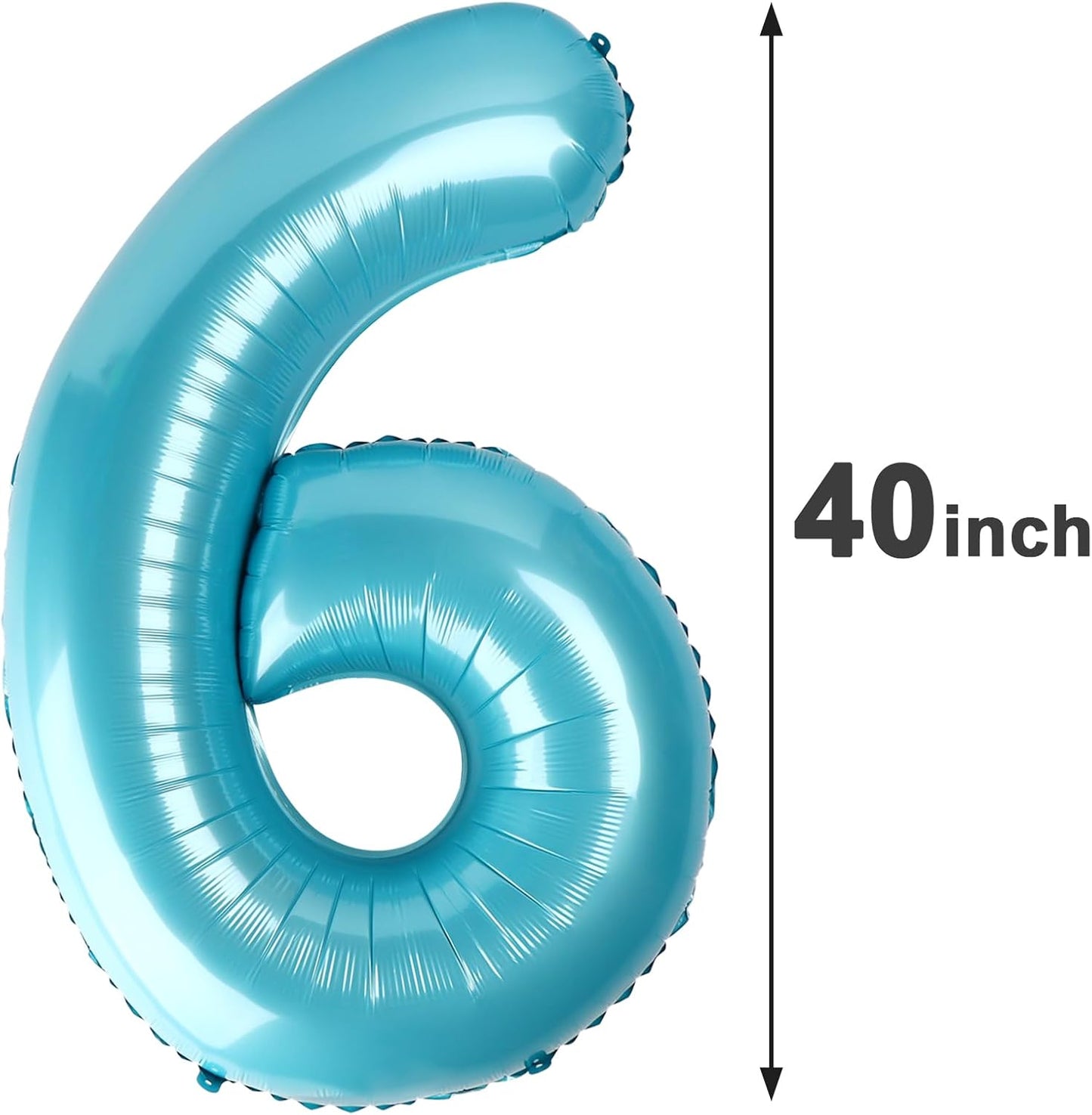 Pearl Blue 6 Number Balloon, 40 Inch Mylar Foil Number 6 Birthday Balloon, Digital Balloons for 6 16 Boy Girl Party Decorations Supplies, Big Helium Balloon for 26 36 46 60 Men Women Anniversary