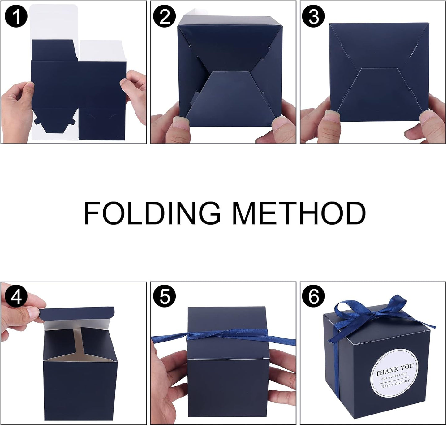 COTOPHER Small Gift Boxes 100 Pack 4x4x4 inches Navy Gift Boxes with Lids for Gifts, Crafting, Wedding Party Favor, Cupcake Boxes, Candy, Bridesmaids Proposal Box with Ribbons and Stickers (Navy, 100
