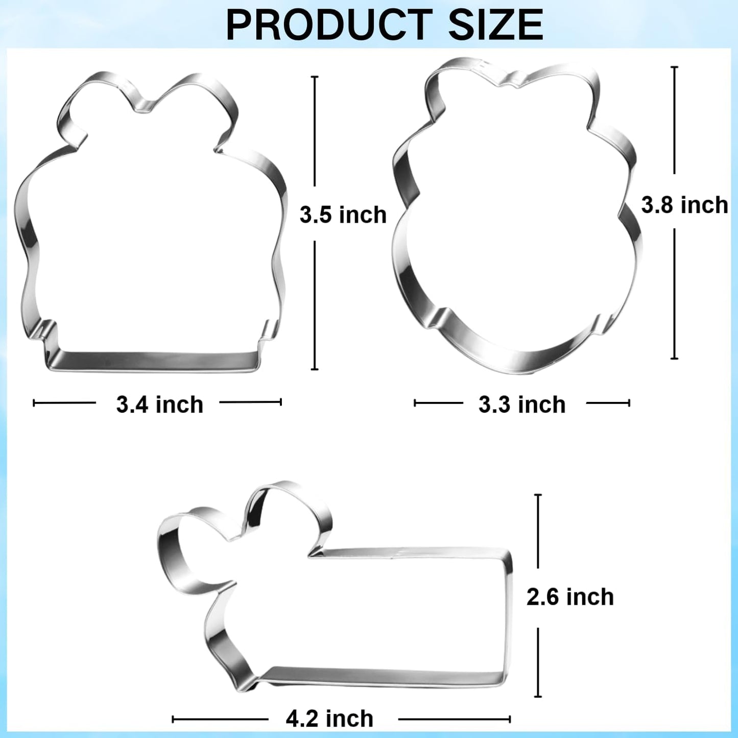 Large Plaque Cookie Cutter Set with Bow- 4 Inch-Square, Oval, Retangle-Dishwasher Safe - Perfect for Baby Shower, Birthday, Wedding, Graduation, and Holiday Cookies