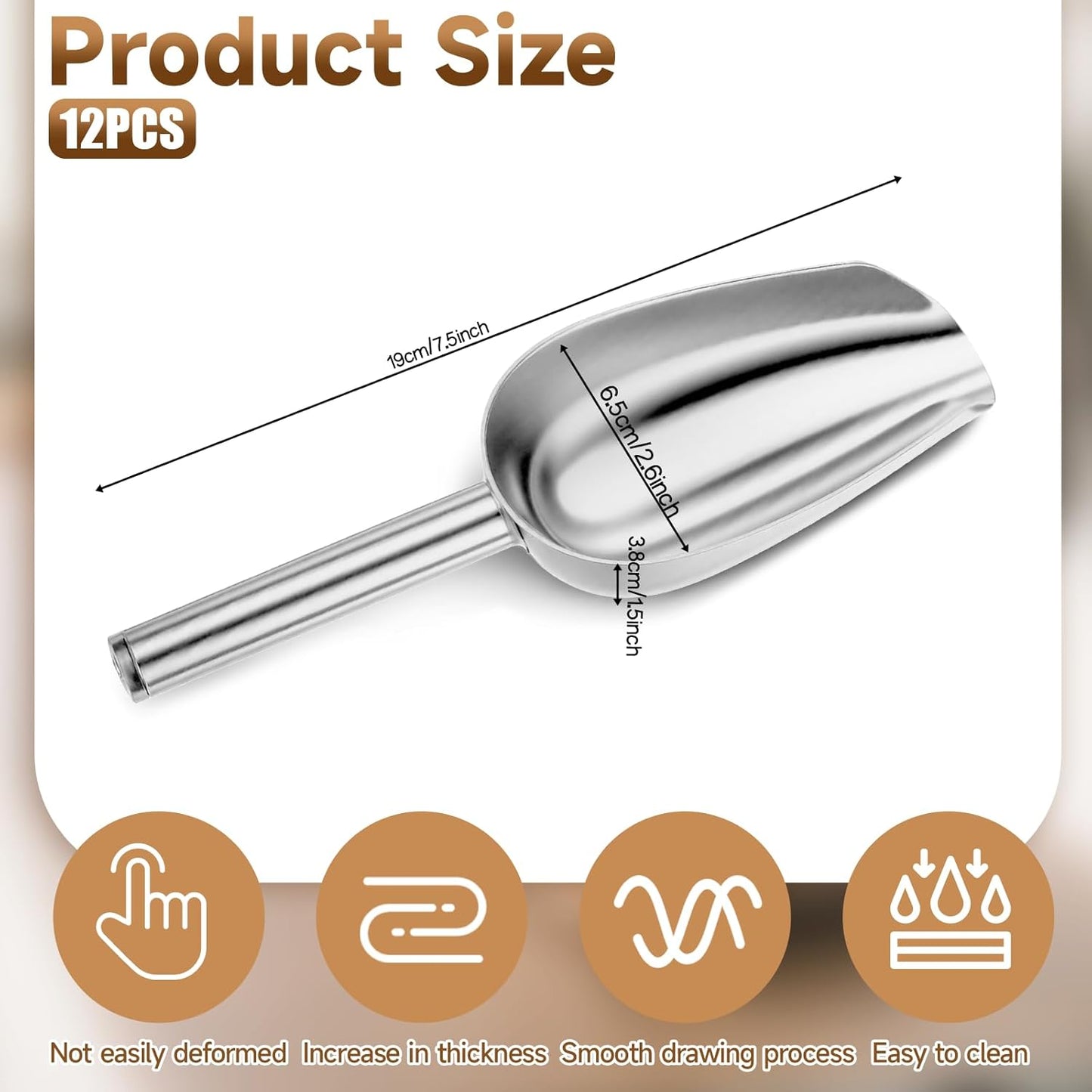 12Pcs Mini Ice Scoopers for Ice Bucket, 6 oz Stainless Steel Small Scoop Metal Food Scoop Candy Scoops for Candy Buffet Jars Canisters Scooping Dry Goods, Sugar, Coffee Bean, Flour, Spice, Dog Food