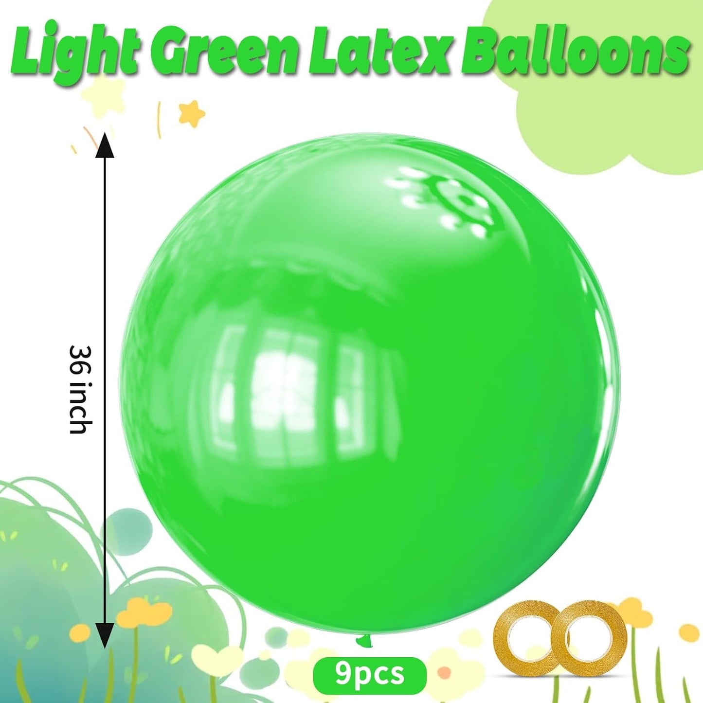 KAWKALSH Lime Green Balloons 9pcs 36 Inch Extra Large Big Jumbo Giant Neon Yellowish Light Green Latex Balloons for Graduation Halloween Summer Baby Showers Birthday Party Decorations