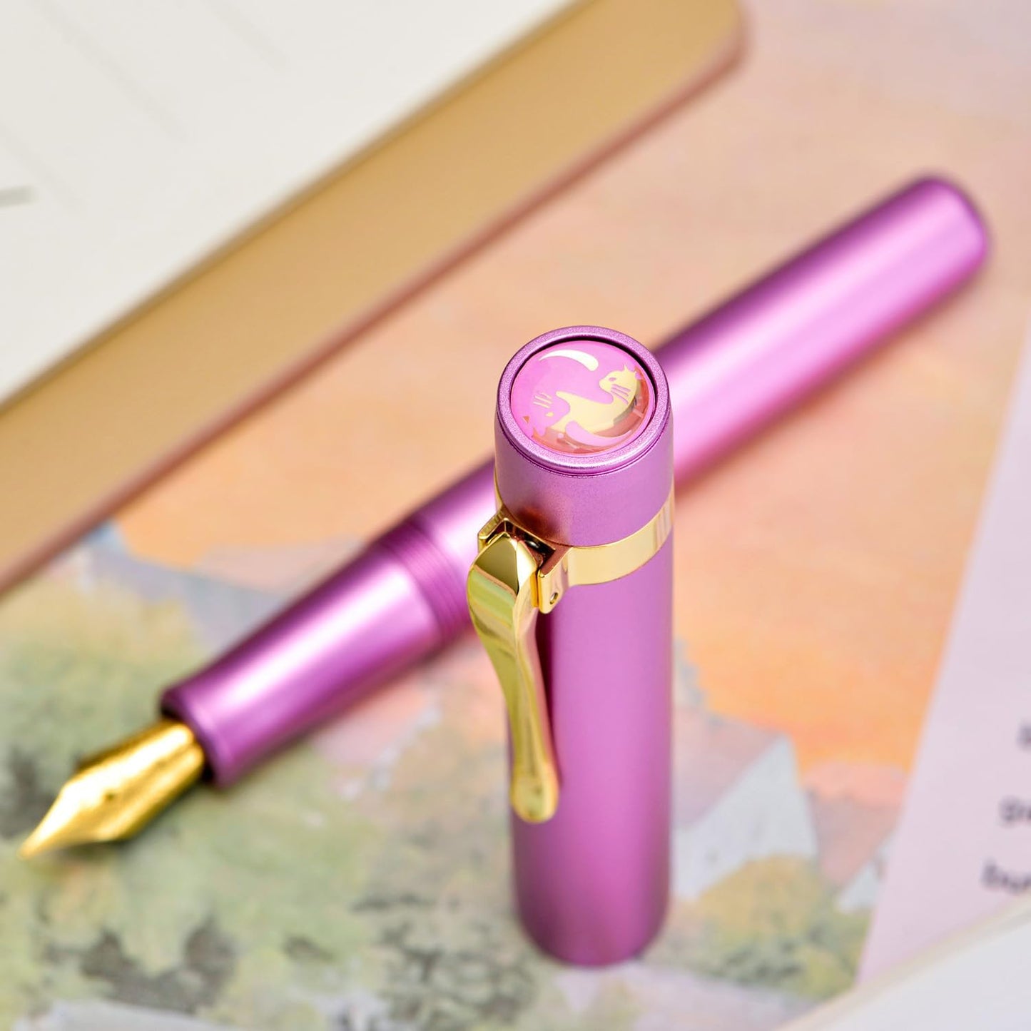 Hongdian M2 Black Forest Mini Fountain Pen, Long Blade Nib & Sleek Shape Aluminium Short Pocket Travel Pen (Lilac Purple)