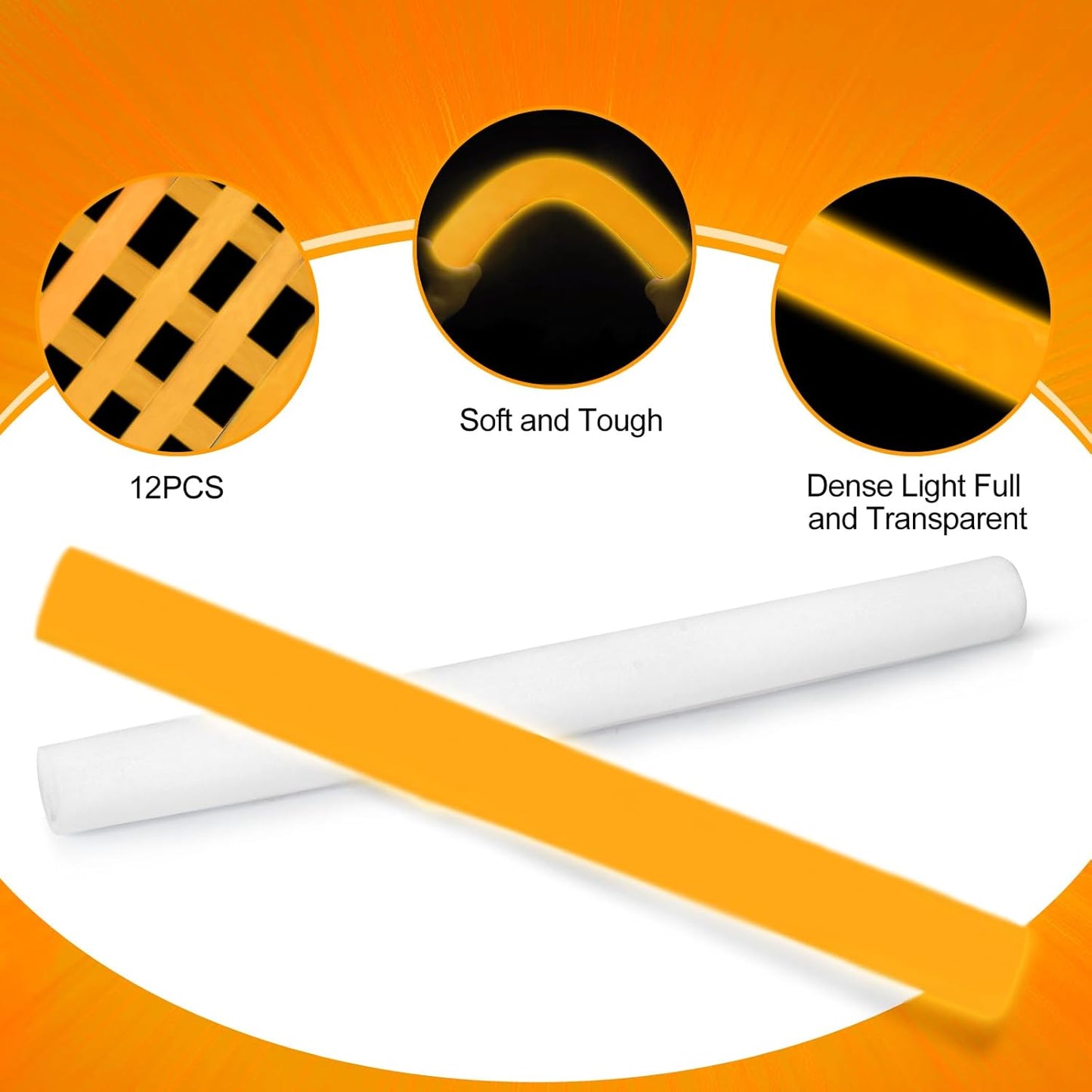 Glow Foam Sticks Bulk, 24 Pcs Orange Giant LED Light Up Sticks Flashing Glowing Baton Wands Party Supplies for Wedding, Raves,Concert,Birthday,Christmas, Halloween,Sporting Events