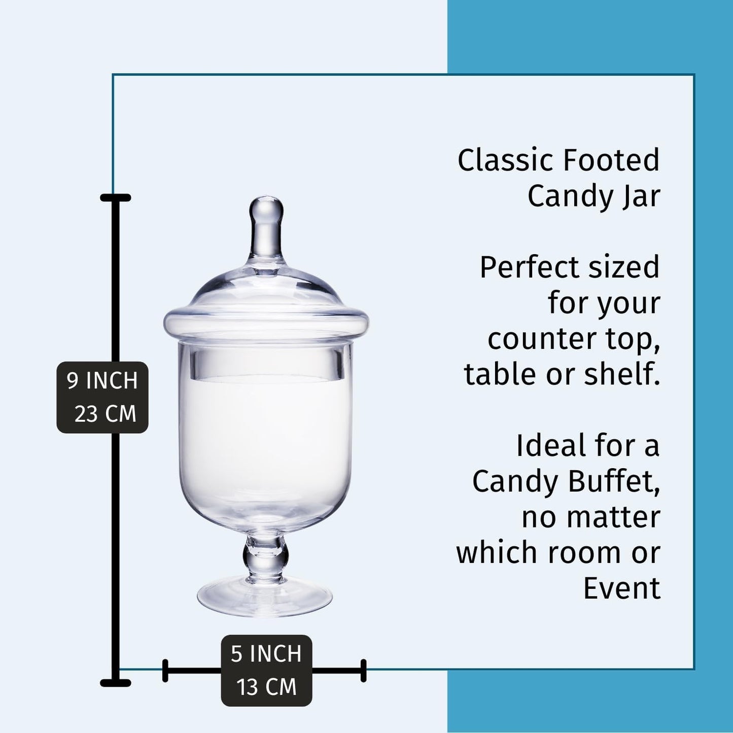 Clear Glass Apothecary Jars, Small Candy Buffet Display Elegant Storage Jar, Decorative Wedding Candy Organizer Canisters (Height: 9" Body: 5"; 22 FL.OZ)