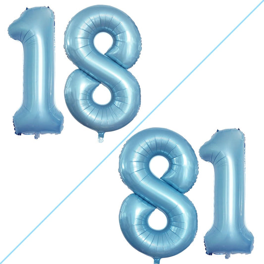 GOER Number 18 Balloons for 18th Birthday Sweet 18 Party Decorations,42 Inch Jumbo Foil Helium 81 Balloons for 81st Birthday Party Decoration (Light Blue)