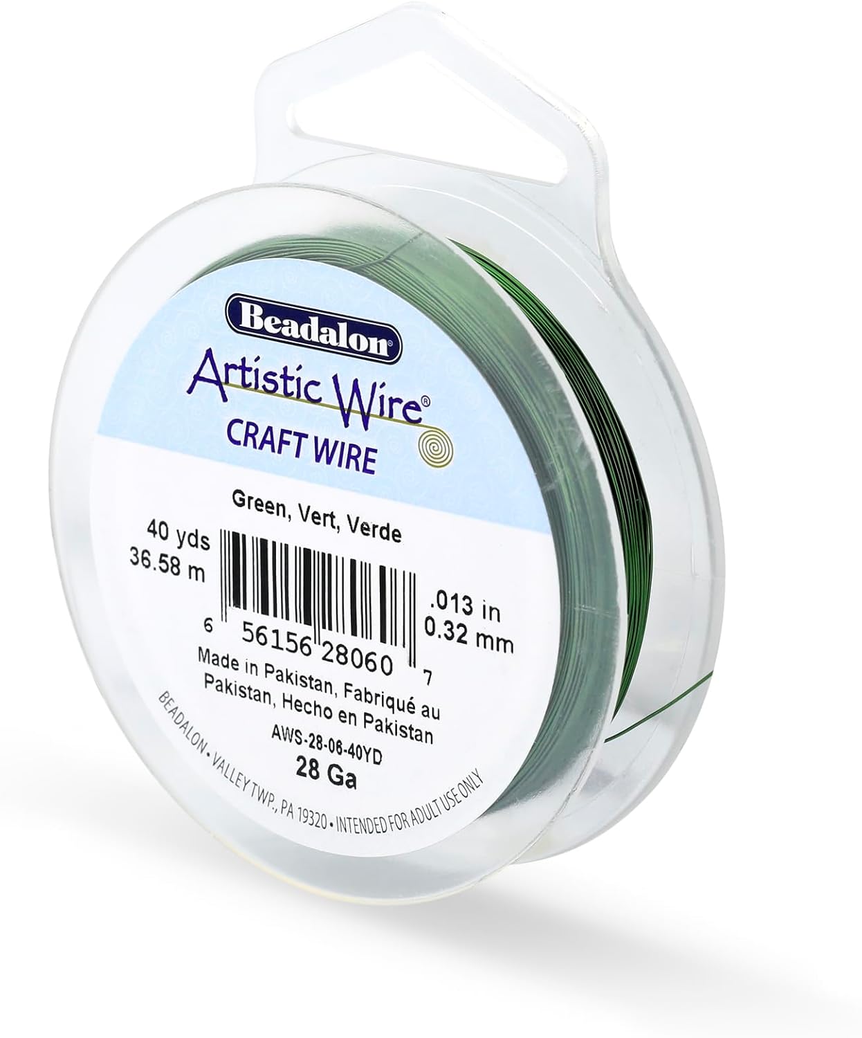 Artistic Wire, 28 Gauge Tarnish Resistant Colored Copper Craft Wire, Green, 40 yd