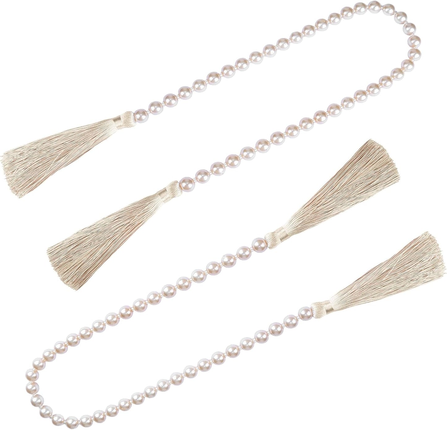 Fenghuangwu 34 Inch Glass Bead Garland with Tassels - Elegant Boho Table Decor, Fringe Wall Hanging for Wedding, Party, Farmhouse Rustic Prayer Bead Home Decoration(2 Pack,Off White)