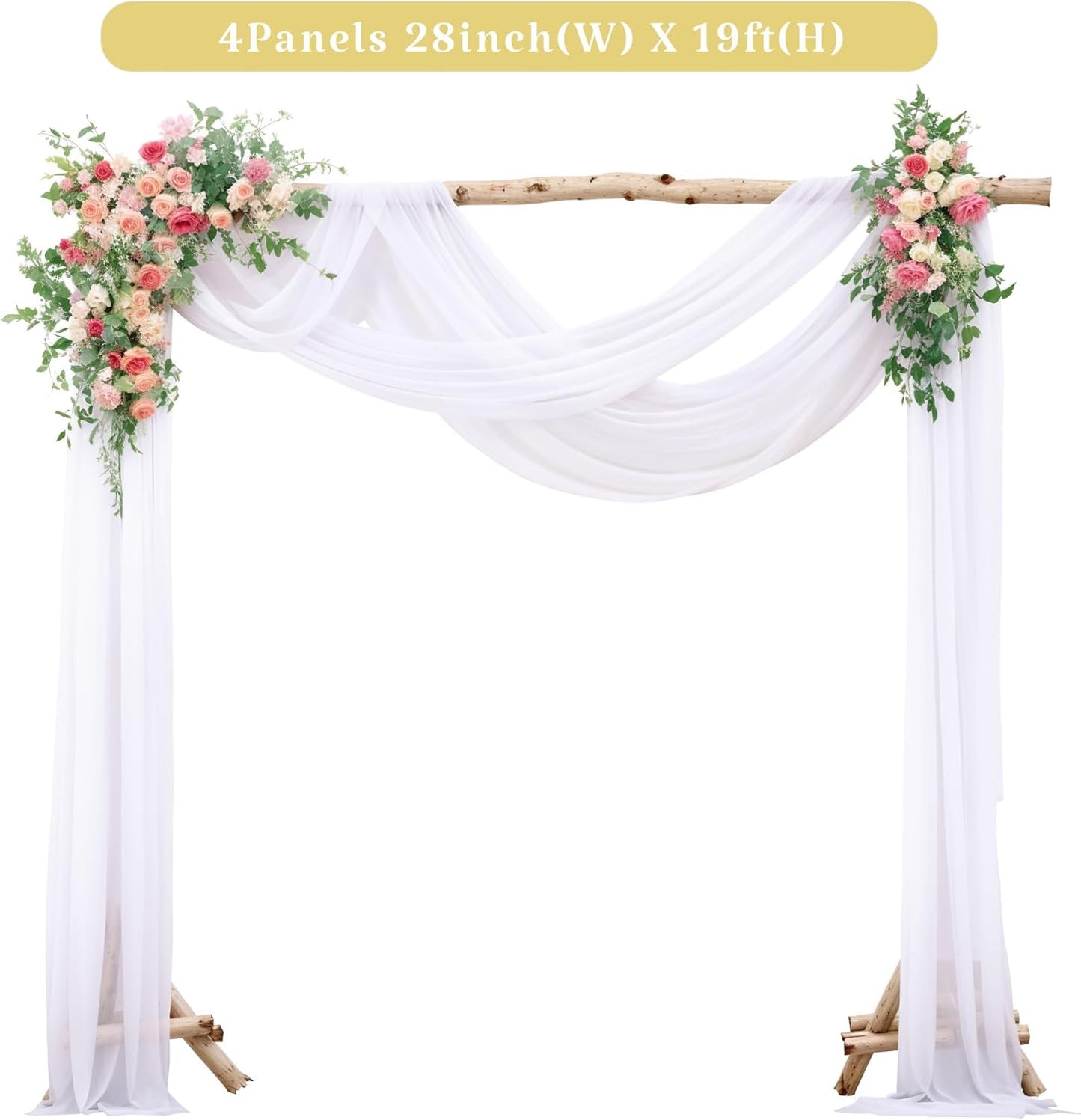 4 Panels Wedding Arch Draping Fabric White Sheer Backdrop Curtain Arch Drape for Wedding Ceremony Reception,Bridal Shower Party Decorations 28" X 19ft