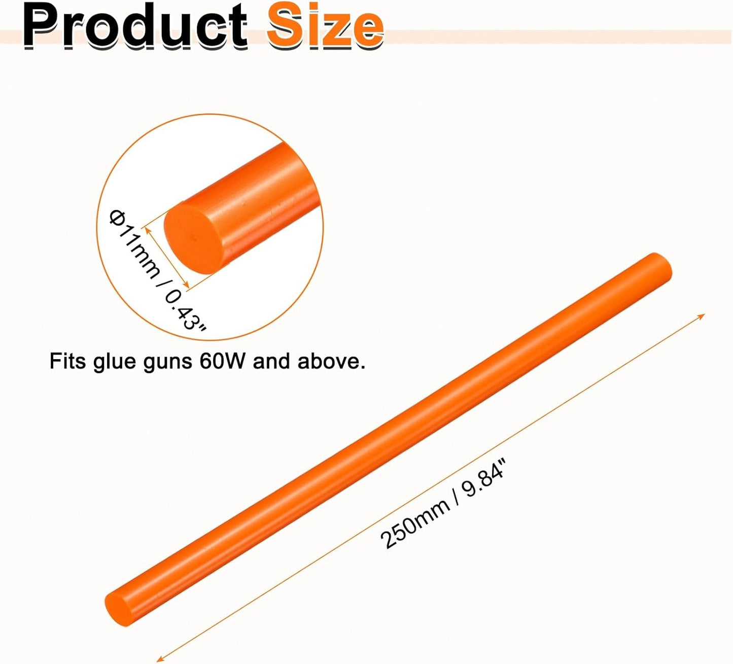 HARFINGTON 10pcs Hot Glue Sticks 0.43" Dia x 9.84" Long EVA Mini Hot Melt Adhesive Glue Stick for Hot Melt Gun Wood Plastic Glass Flowers Fabrics Foam, Orange