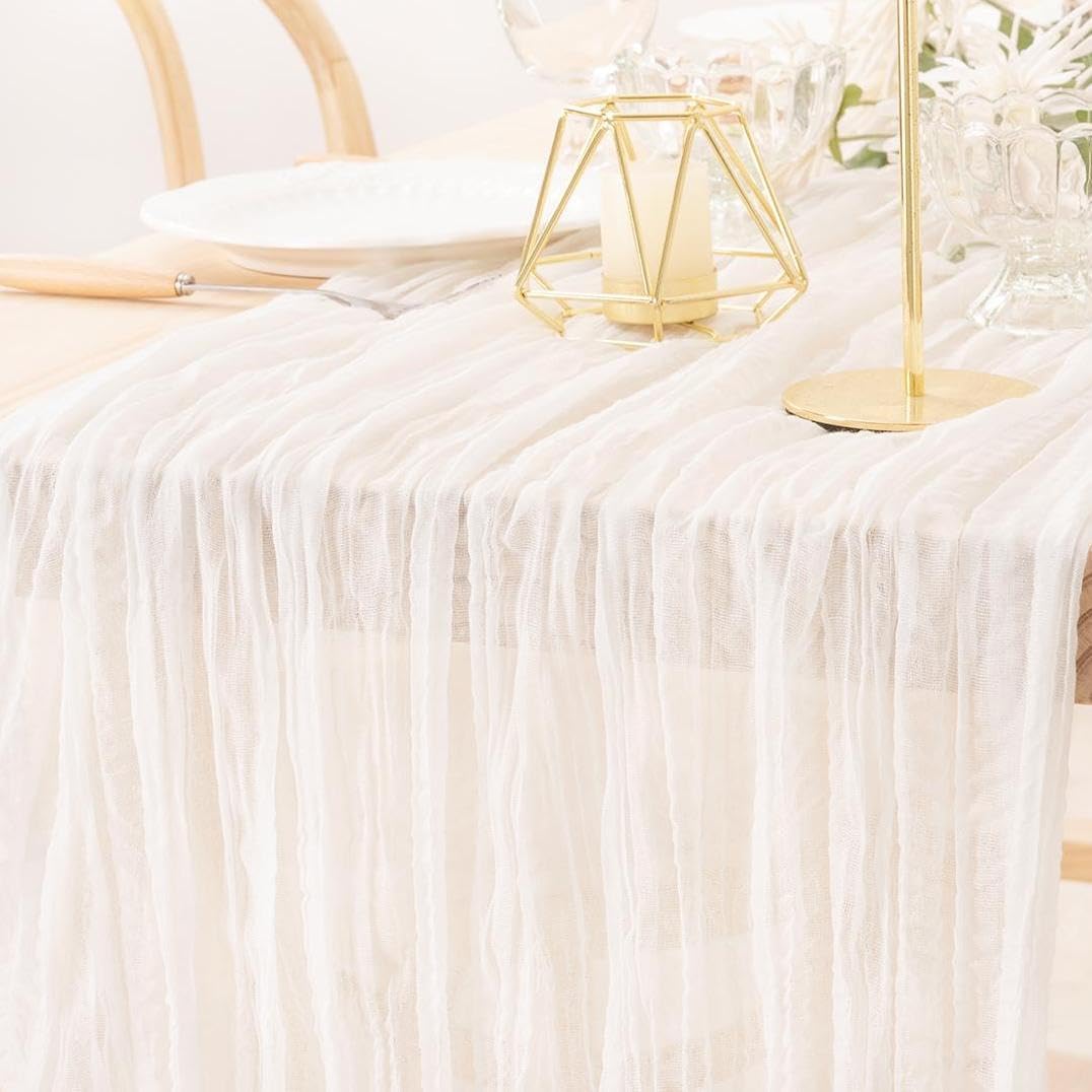 MLMW 3 Pack Ivory White Table Runner Cheesecloth Boho Gauze Rustic Cheese Cloth Table Runner 160 inch Sheer 13.3ft for Thanksgiving Wedding Party Baby Bridal Shower Birthday