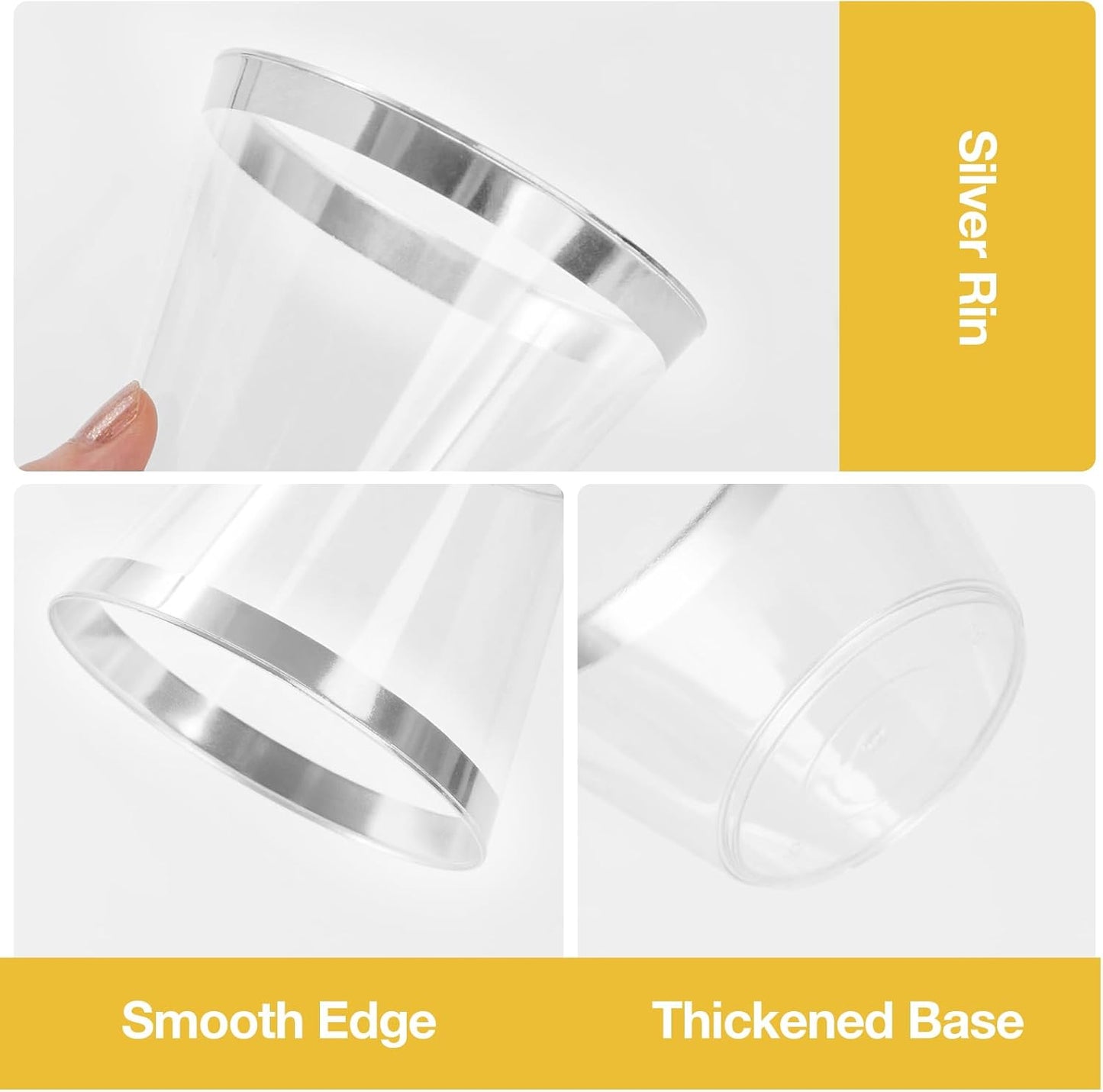 Goodluck 200PCS 9oz Plastic Cups for Party, Disposable Silver Cups, Plastic Cocktail Glasses for Wedding Thanksgiving, Christmas, and