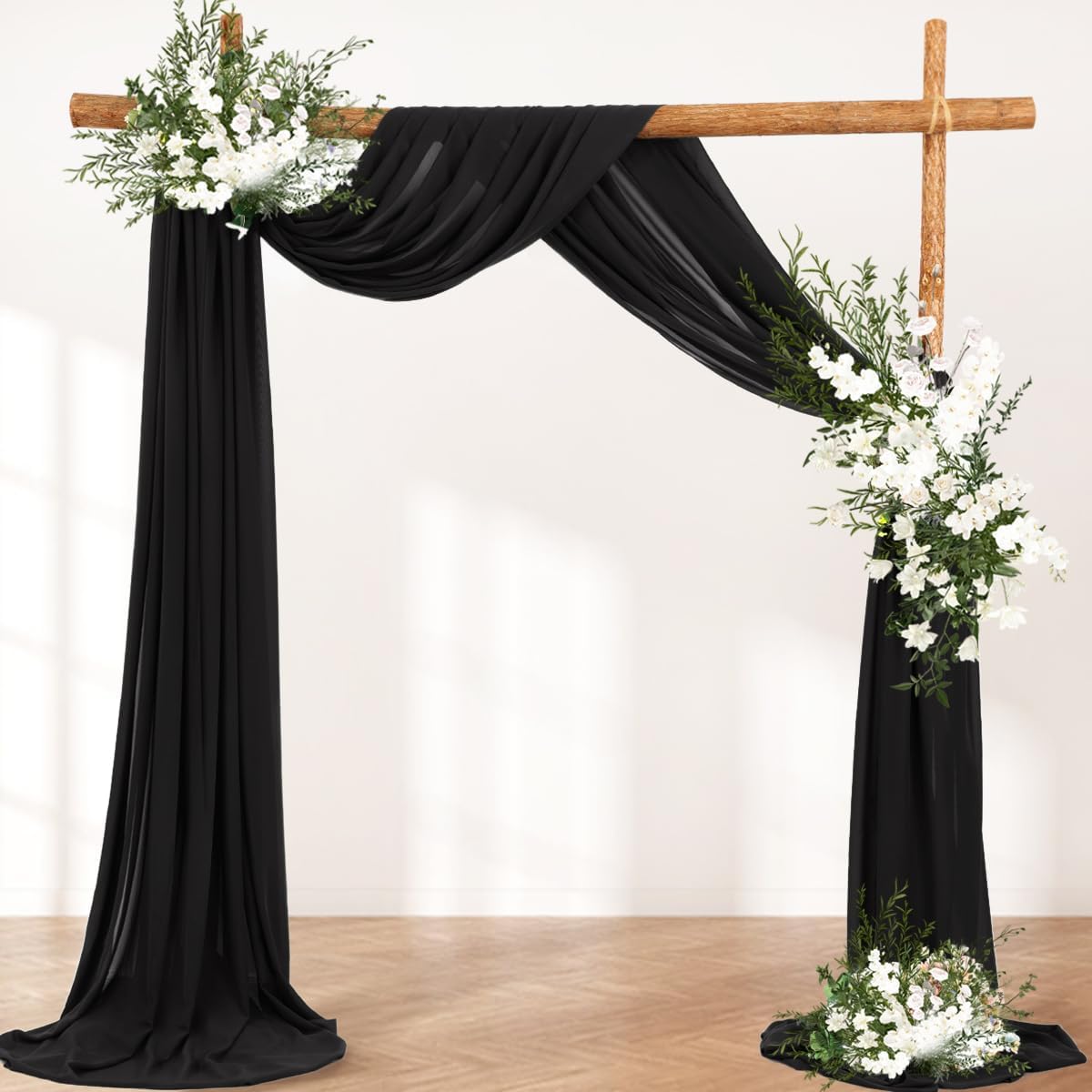 Wedding Arch Draping Fabric 1 Panel 30'' x 18FT Black Sheer Chiffon Arch Drapery for Photo Booth Bridal Shower Baby Shower Church Decor Newborn Photography Christening Outdoor Party