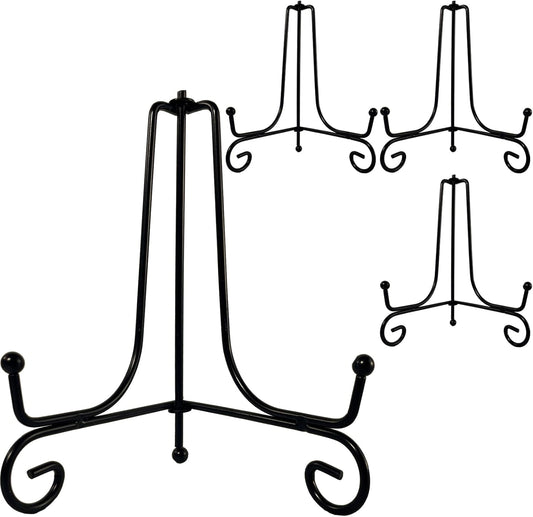 4PCS Premium Black Iron Plate Stands for Display 6 Inch, Decorative Solid Metal Plate Holders for Displaying, Mini Easel, Frame, Book, Card, Plaque, Bowl, Picture Stands for Display