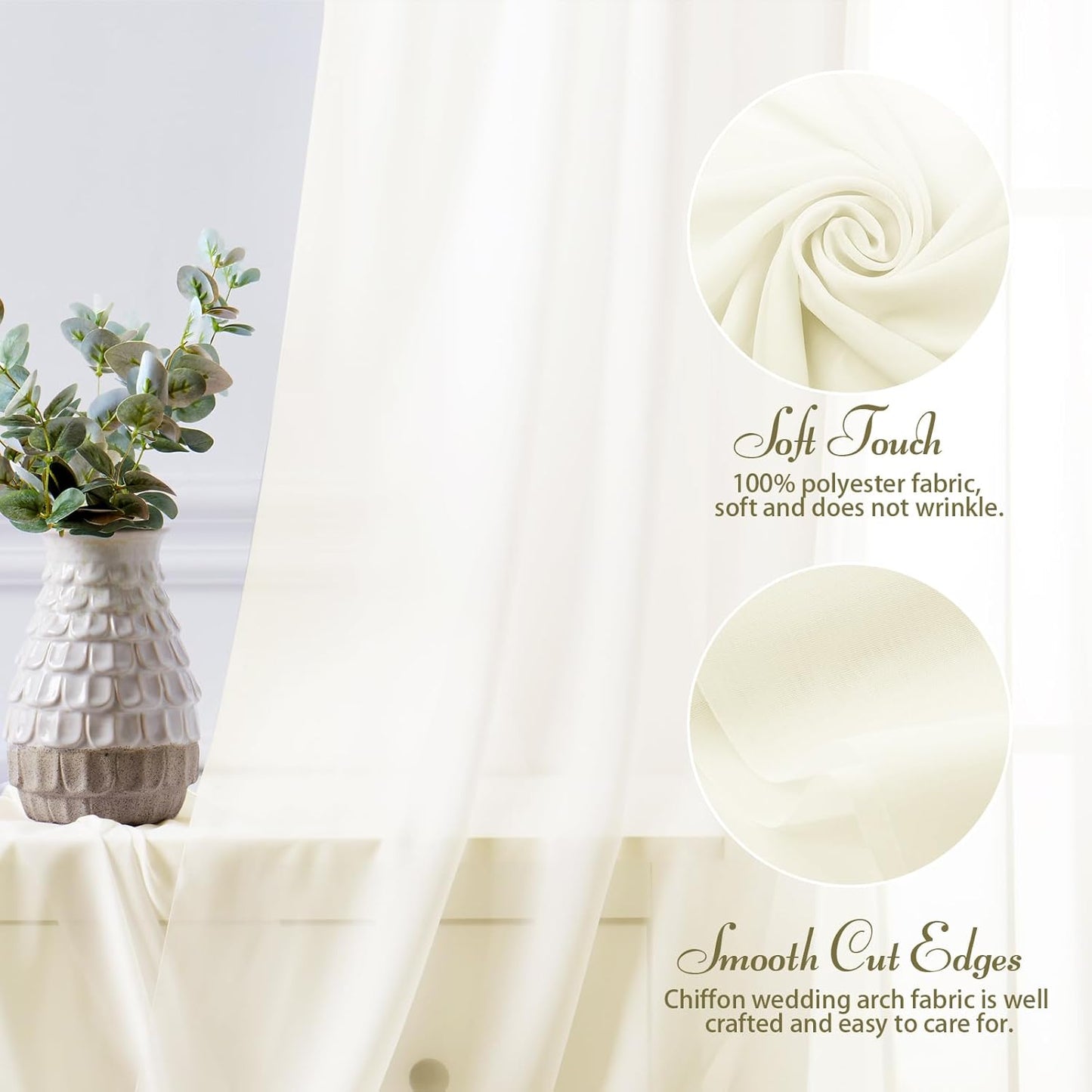 SiinvdaBZX 2 Panels Wedding Arch Draping Fabric 30" x 20Ft Ivory Sheer Chiffon Fabric Outdoor Extra Long Decorative Drapery Fabric for Party Ceremony Ceiling Curtain Backdrop