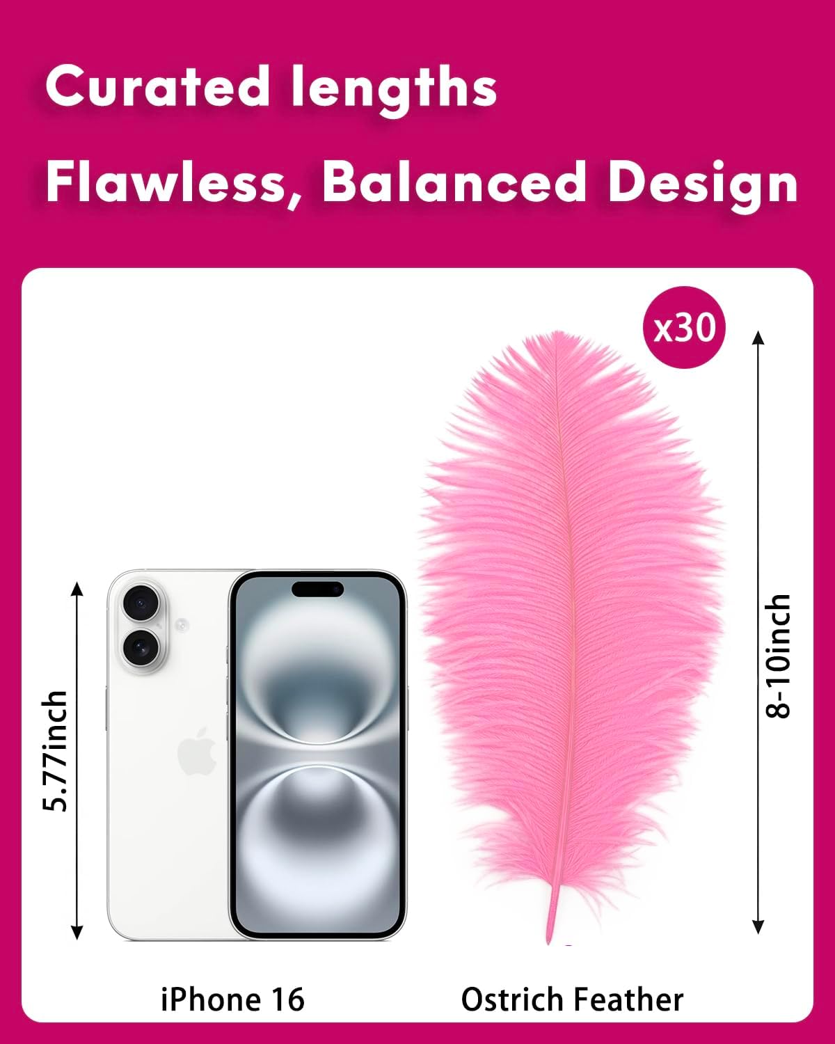 NEWONG 30pcs Pink Ostrich Feathers Natural Bulk 8-10inch(20-25cm) Vase Craft Wedding Home Party Centerpieces Christmas Day Decoration